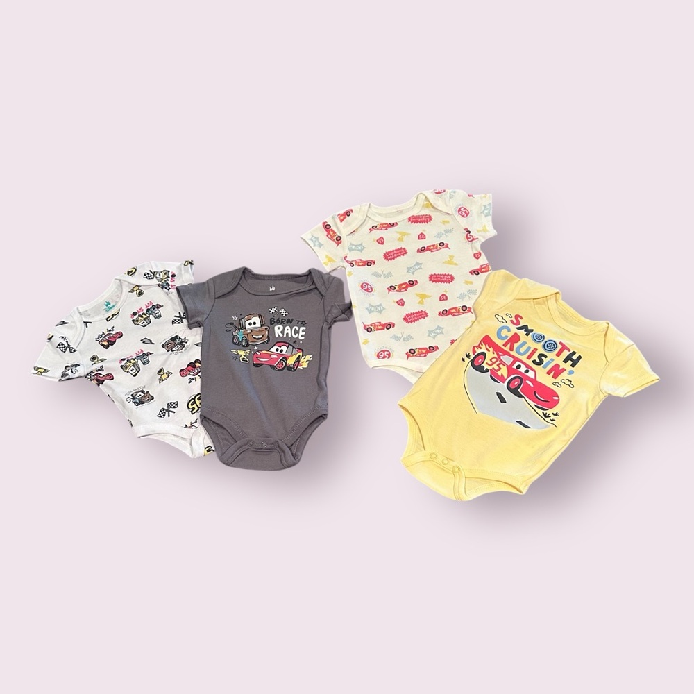 Disney Baby Cars Set Of Four Body Suits Size 3/6 Months and 6/9 Months